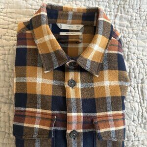 Mango Checked Dark Navy Heavyweight Flannel Shirt Mens Size L